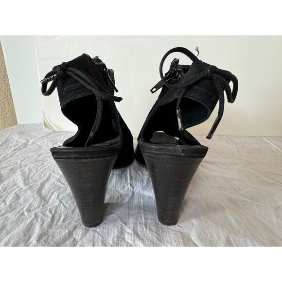 Paul Green Women's Black Bootie Sandal US Sz 7.5/8 Peep Toe Block Heel Zip - Picture 8 of 11